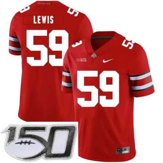 Ohio State Buckeyes 59 Tyquan Lewis Red Nike College Football Stitched 150th Anniversary Patch Jersey